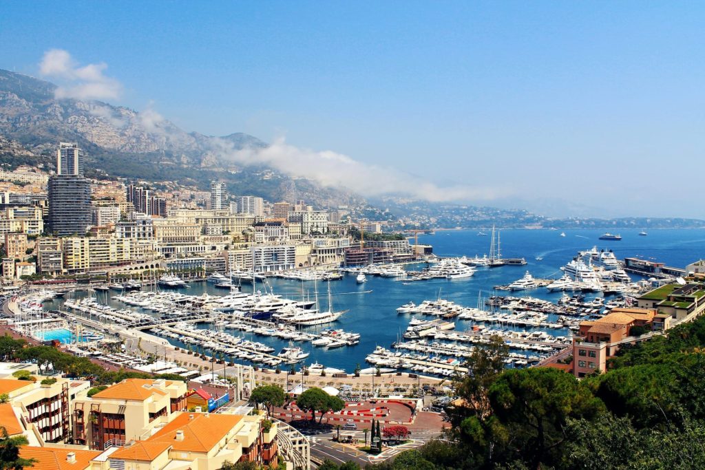 Monaco port with blue skies and blue waters