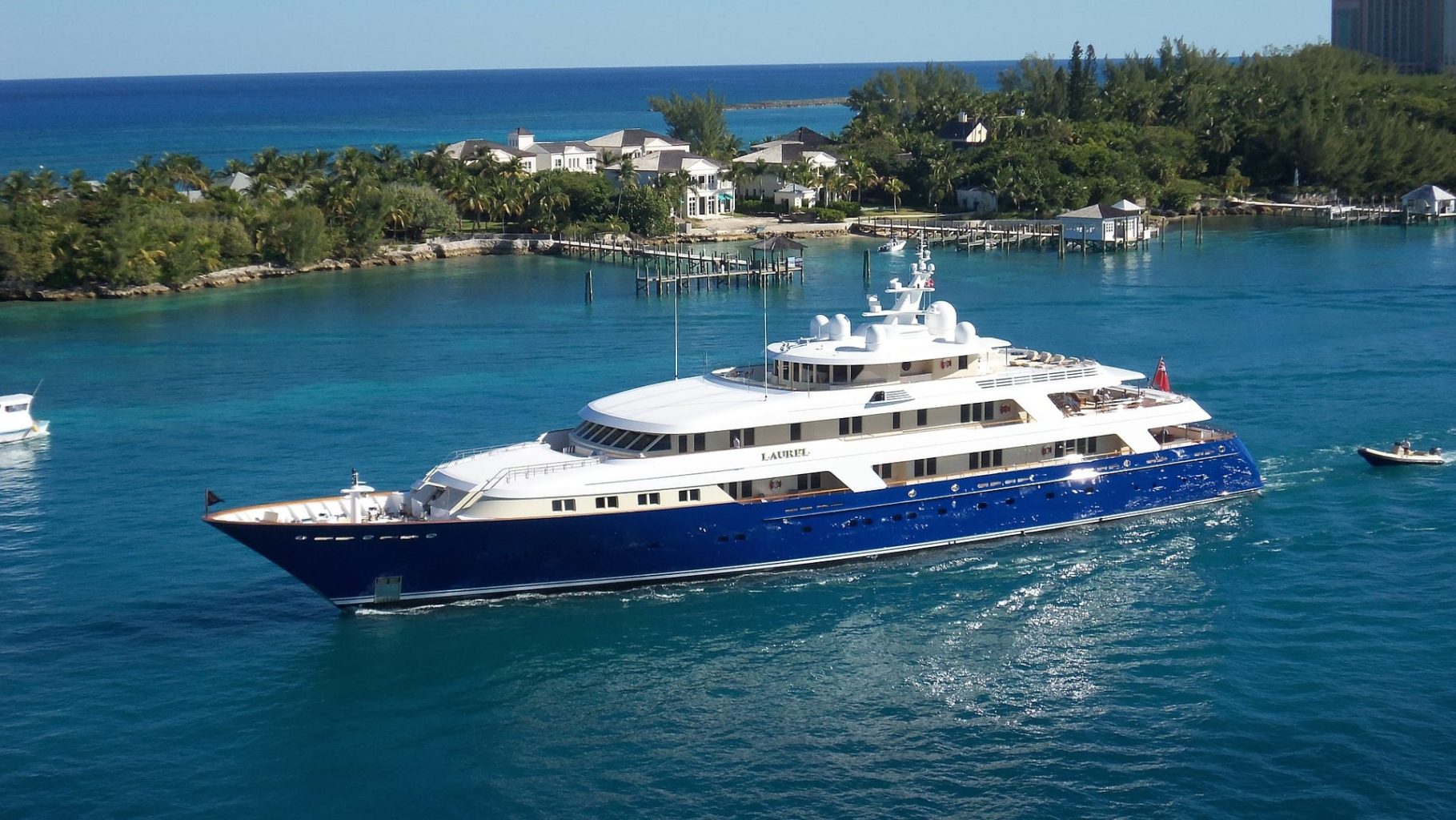Laurel Yacht travelling through blue water with a blue sky